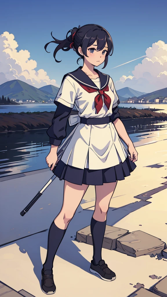 high school girl,Landscape,whole body,Hair tied up,socks,Ultra HD,masterpiece,super high quality,Ultra-high resolution,Highest quality,Advanced,Highest quality,Highest Resolution,high quality,beautiful,beautiful,High quality,Realな質感,Real,8K,Detailed,