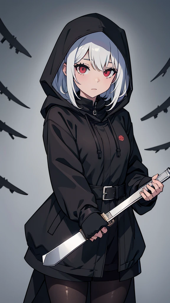 murderer,Mask,Holding a knife,Pantyhose,Black Raincoat,Wearing a hood,Ultra HD,masterpiece,super high quality,Ultra-high resolution,Highest quality,Advanced,Highest quality,Highest Resolution,high quality,beautiful,beautiful,High quality,Realな質感,Real,8K,Detailed,