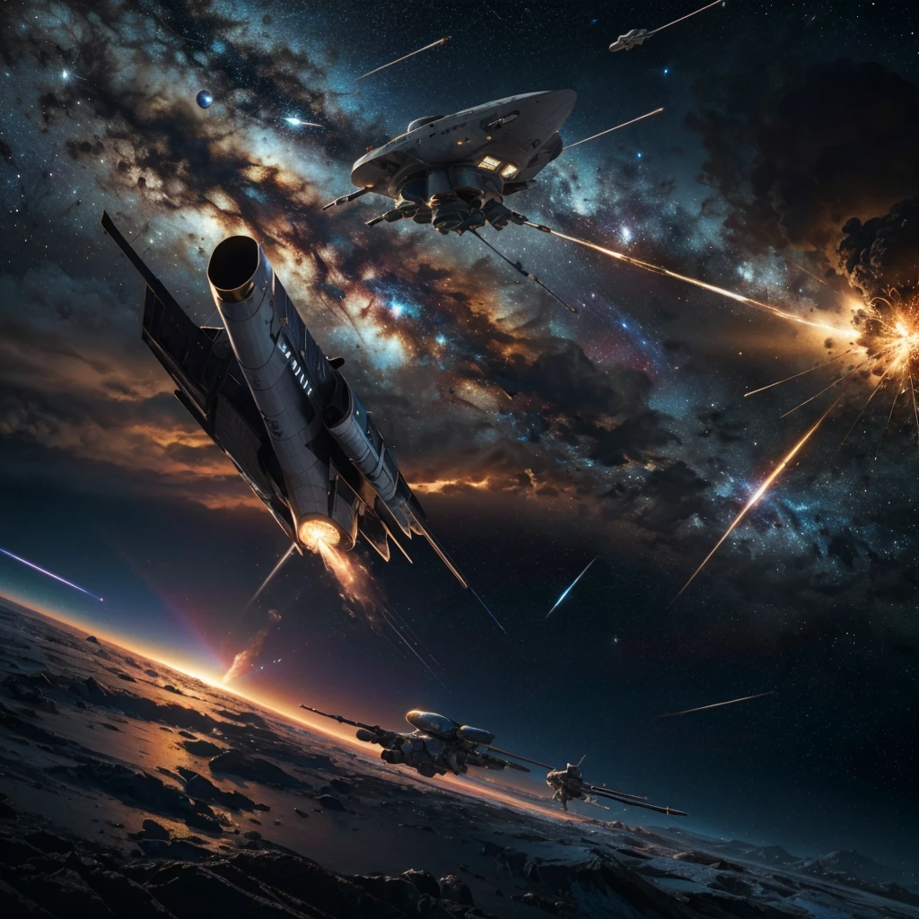 ((Space War,Interstellar War,Starfleet,flagship,Distant Battle,light,explosion)),
masterpiece,Highest quality,8K,High resolution,Raw photo,
sf,future,dream-like,Photorealistic,Actual photo,Black and blue,
Award-winning,Browsing Caution,
