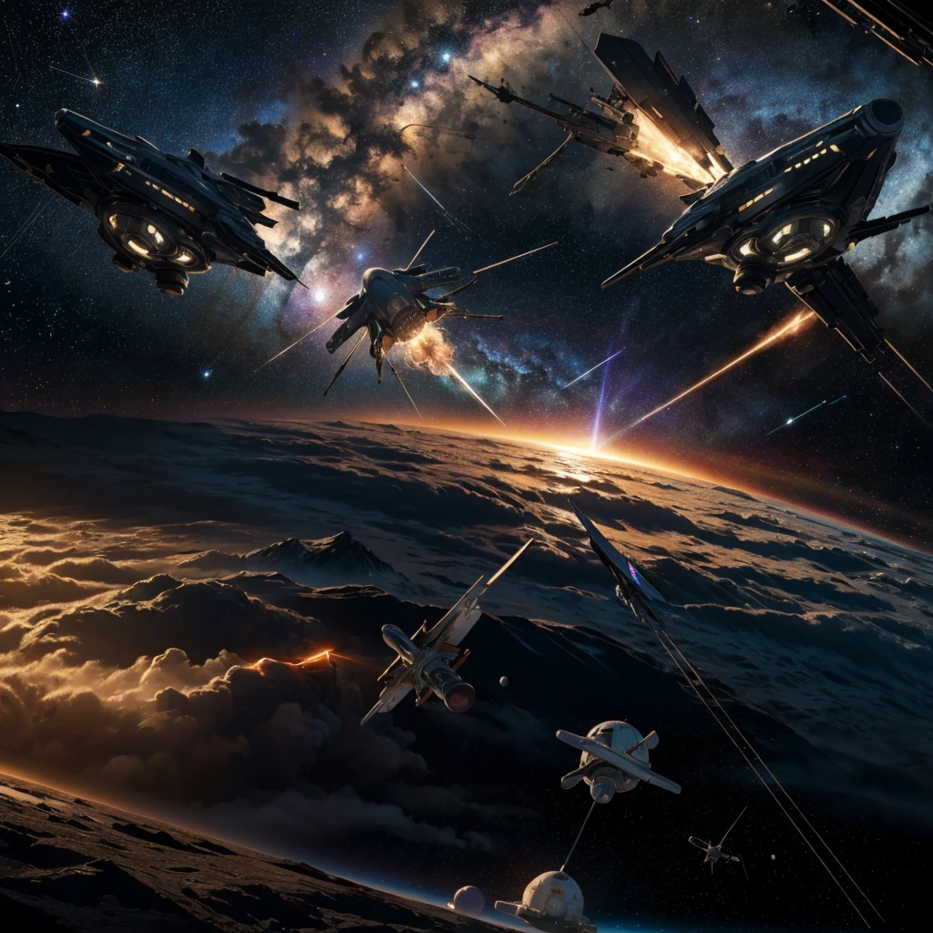 ((Space War,Interstellar War,Starfleet,flagship,Distant Battle,light,explosion)),
masterpiece,Highest quality,8K,High resolution,Raw photo,
sf,future,dream-like,Photorealistic,Actual photo,Black and blue,
Award-winning,Browsing Caution,
