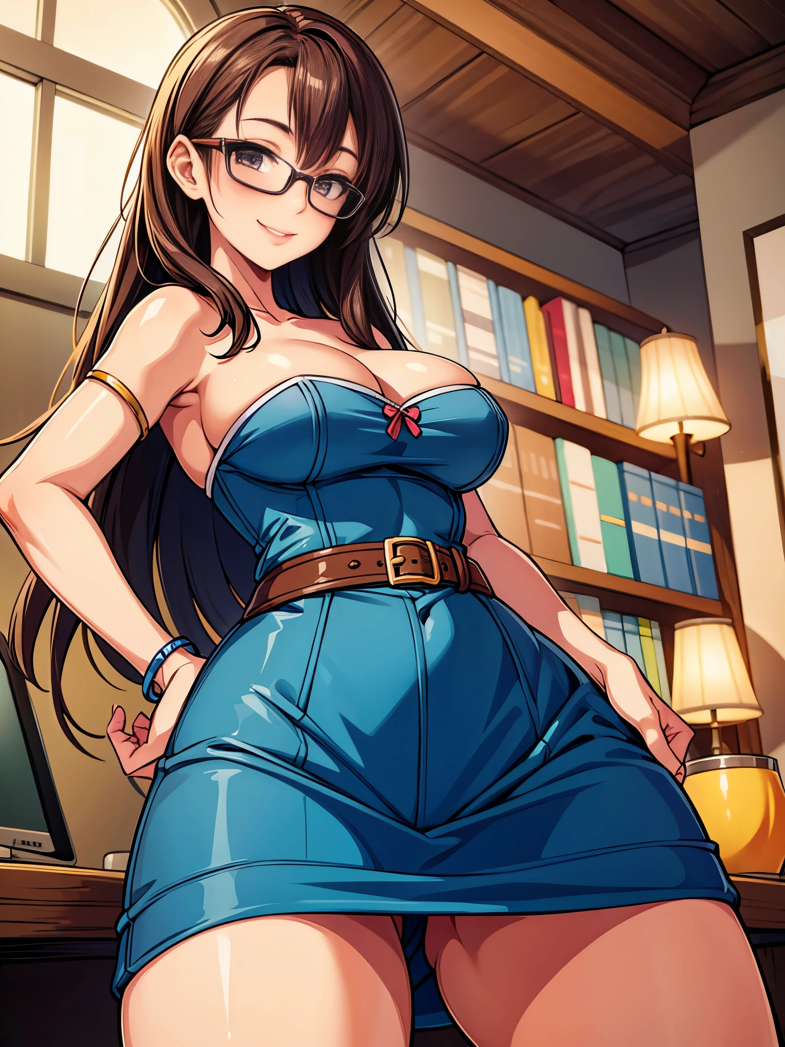 sexy librarian, smile, 1girl, best quality, masterpiece, 8k