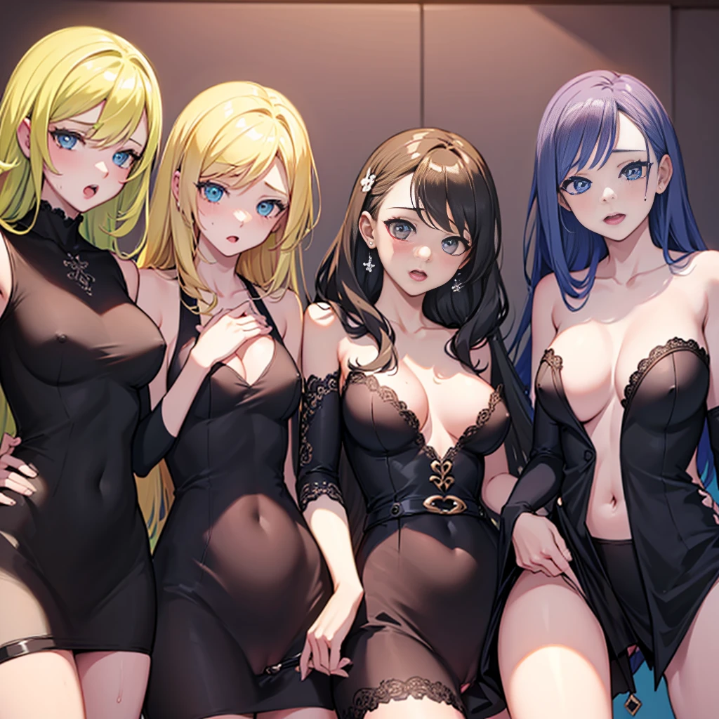 Masterpiece, 4girls, nude no clothes, lesbian,wearing , beauty and cute, high detailed, dinamic lighting, vivid colours, nude, masturbate