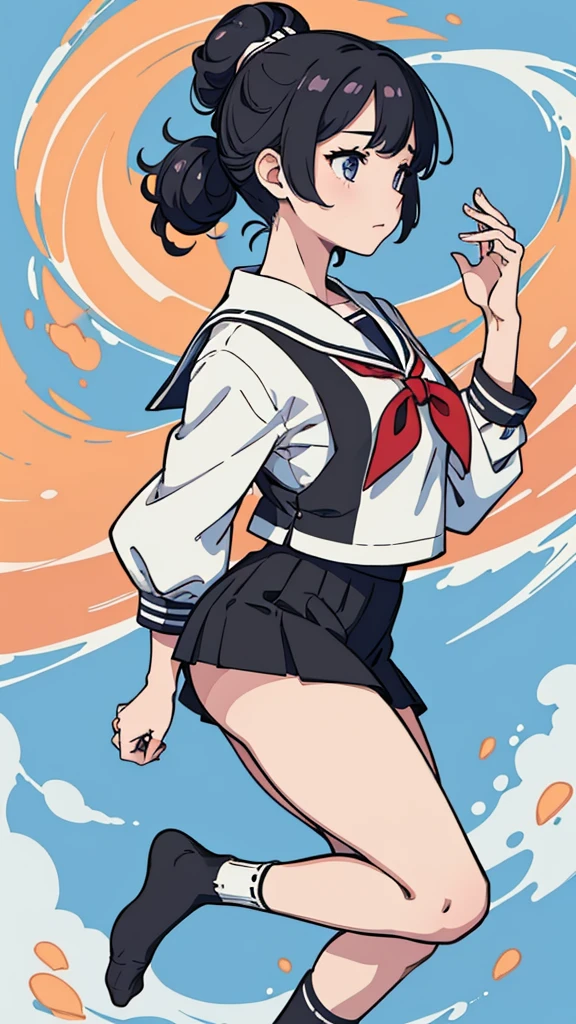 From the side,whole body,Hair tied up,Sailor suit,Black Skirt,socks,upright,Ultra HD,masterpiece,super high quality,Ultra-high resolution,Highest quality,Advanced,Highest quality,Highest Resolution,high quality,beautiful,beautiful,High quality,Realな質感,Real,8K,Detailed,