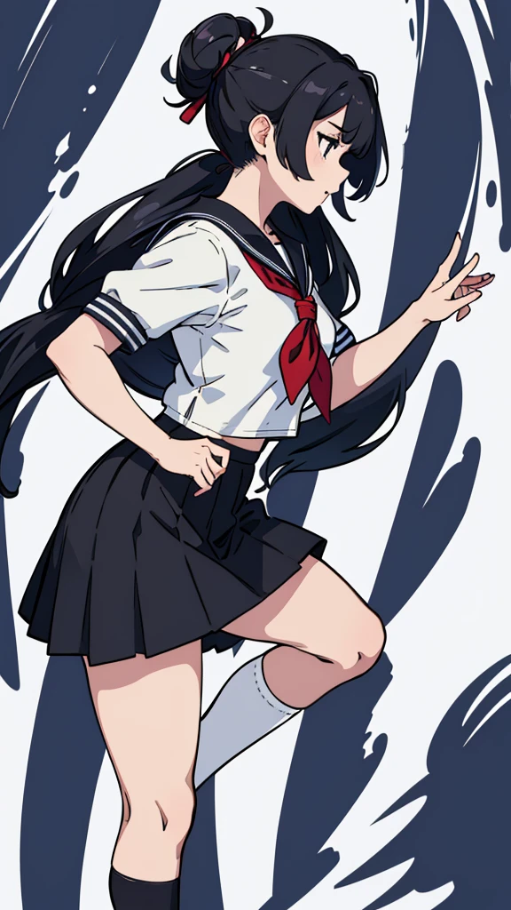 From the side,whole body,Hair tied up,Sailor suit,Black Skirt,socks,upright,Ultra HD,masterpiece,super high quality,Ultra-high resolution,Highest quality,Advanced,Highest quality,Highest Resolution,high quality,beautiful,beautiful,High quality,Realな質感,Real,8K,Detailed,