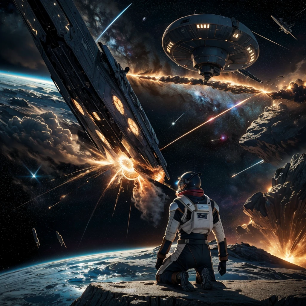 ((Space War,Interstellar War,Starfleet,flagship,Distant Battle,light,explosion)),
masterpiece,Highest quality,8K,High resolution,Raw photo,
sf,future,dream-like,Photorealistic,Actual photo,Black and blue,
Award-winning,Browsing Caution,
