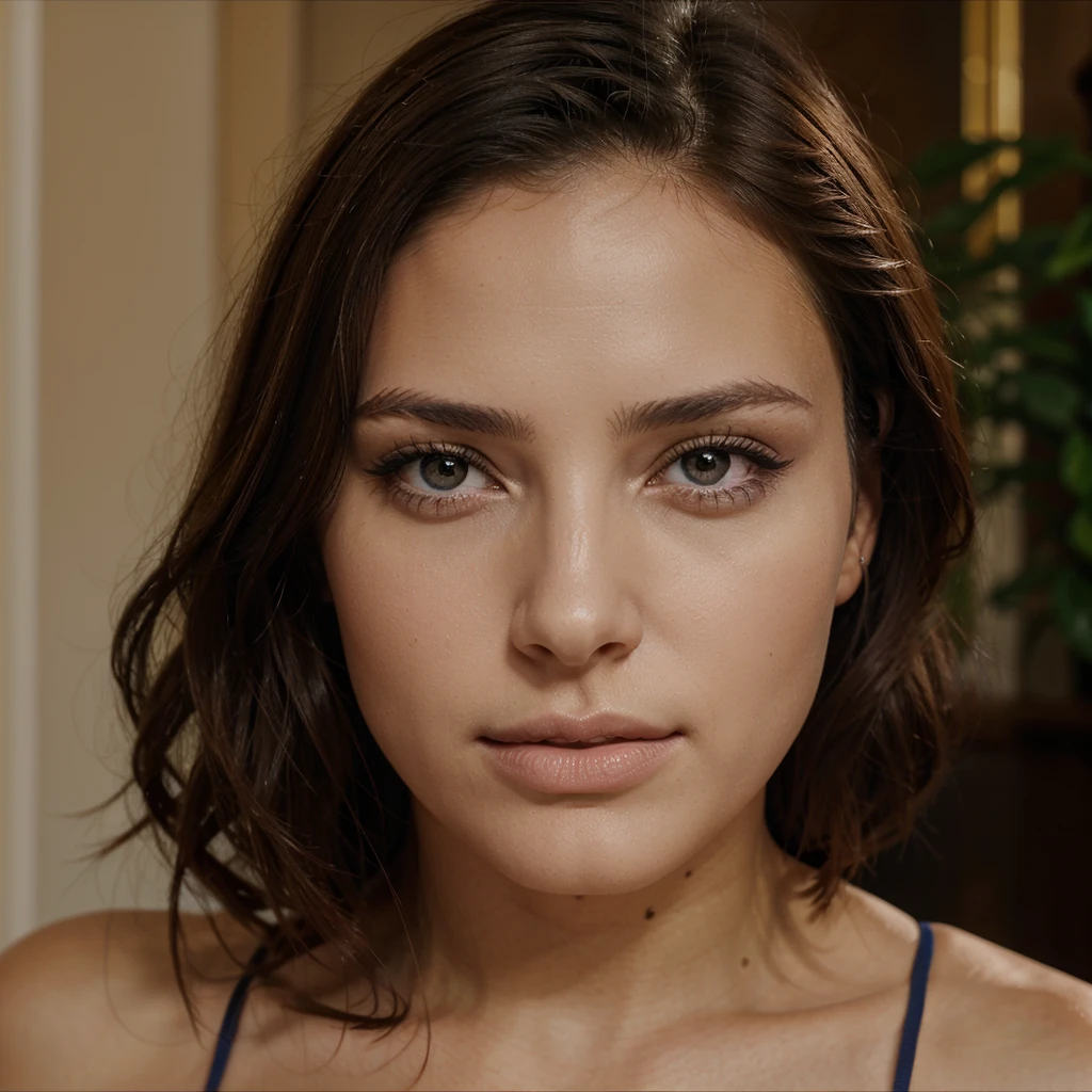 Femme belle espagnol yeux bleu cheveux marron bouclé regard la caméra