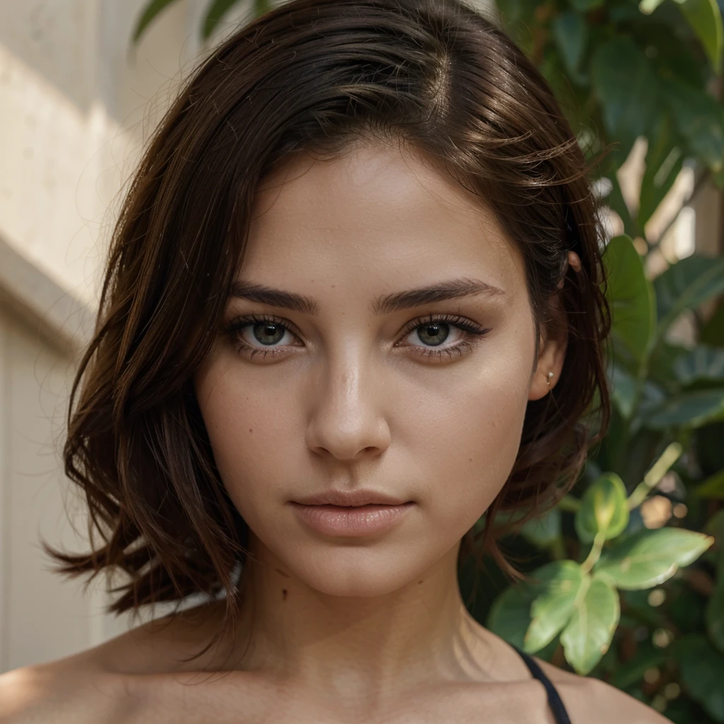 Femme belle espagnol yeux bleu cheveux marron bouclé regard la caméra