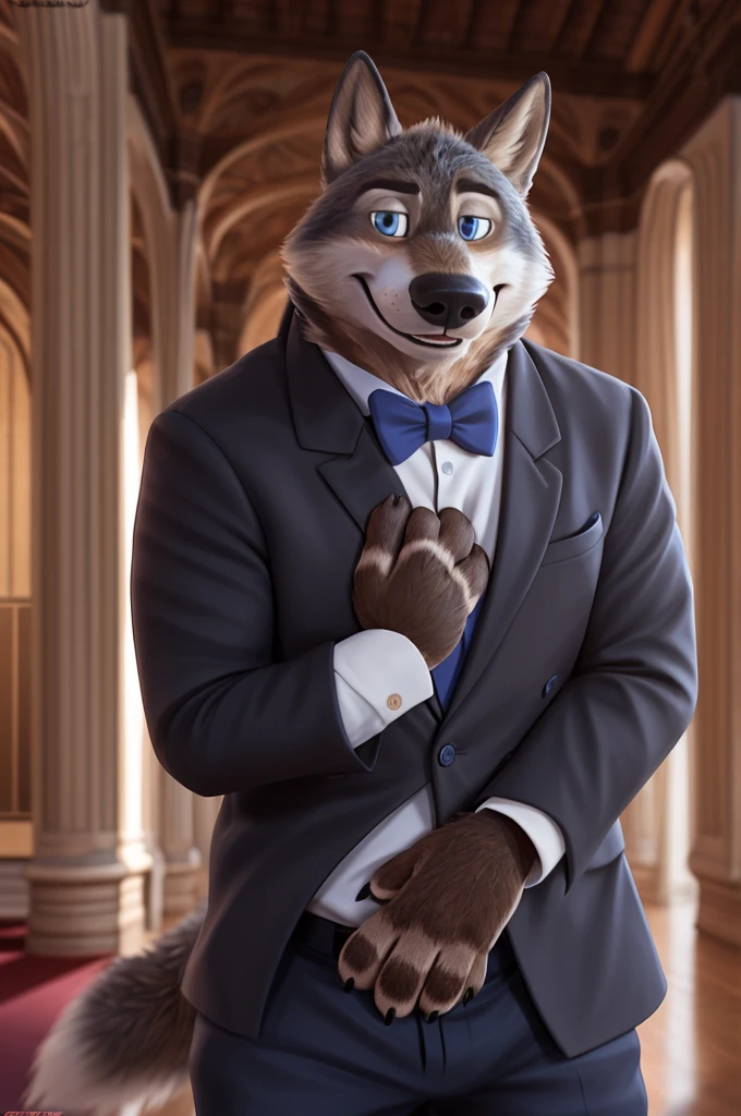 Larry (Zootopia), wolf, Gray Fur, (brown body:1.3), beautiful blue eyes, Zootopia, dressed,blazer,pink shirt,trousers,the bow tie, canine,wolf, detailed fur, male, second, paw pads, finger claws,одевает the bow tie, Games,At the viewer, 5 fingers, paws, 4 toes, in the wedding palace, groom, next to my stepfather, белый wolf,
BREAK from nextel, for dating, by xenoforge, (difficult, high detail,digital photography, soft focus, RAW, close to the camera, smile, positive, Good, mood, Houses, looks at the viewer, очень close to the camera,his wedding, palace church, hugs father Photorealism, realistic, photorealistic,digital style, Subsurface scattering,очень close to the camera, groom,
masterpiece, Best quality, ultra realistic, 8 thousand.)