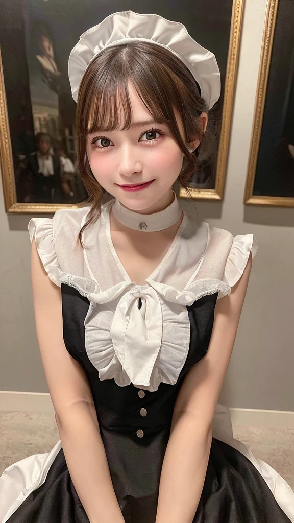 (8k, RAW photo, best quality, masterpiece:1.2), High detail RAW color photo, professional photograph, cowboyshot, (realistic, photo realistic:1.37), ((best quality)), 1 girl, cinematic light, (finerly detailed face:1.2), (masterpiece:1.5), (best quality:1.2), (smiling:1.2), (looking at viewer:1.2), bowtie, (detailed maid:1.2)