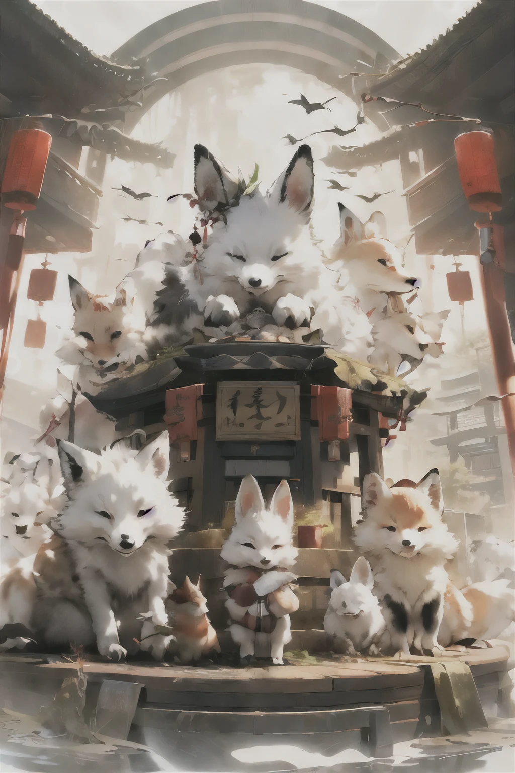 Holding, Outdoor, bird, cloud, , null, cloudy null, animal, Holding東の龍, monster,, fog, , fox