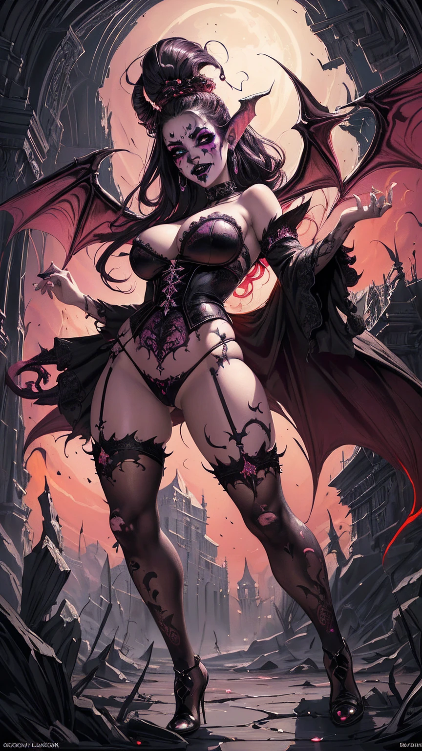 ((Full body photoshoot)), from below, buxom demoness, full body portrait, posing for onlyfans, curvy succubus, day of the dead facepaint and bodypaint, scary detailed art in color, rage, sultry, amused expression, busty, curvy hips, sexy, alluring, erotic posing with open legs, ripped, torn lowleg panties, highly detailed fantasy art, beautiful fantasy art portrait, intricate detailed digital art, highly detailed digital painting, digital art fantasy art, mark brooks detailed, detailed fantasy digital art, amazing detail digital art, close-up portrait demoness skull, by Todd Lockwood, liquid metal girl
