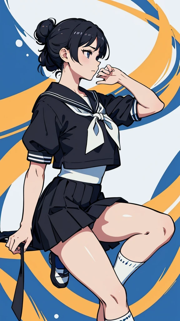 From the side,whole body,Hair tied up,Sailor suit,Black Skirt,socks,Ultra HD,masterpiece,super high quality,Ultra-high resolution,Highest quality,Advanced,Highest quality,Highest Resolution,high quality,beautiful,beautiful,High quality,Realな質感,Real,8K,Detailed,