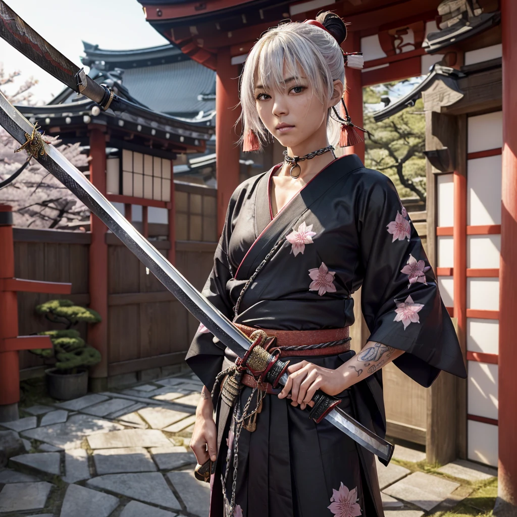 nsfw,(Highest quality:1.2),32k HDR,High resolution,Perfect ???????,Wet and shiny white skin,Slender model figure,Ahegao,Silver and pink hair,short hair,soaked through,Super small face,Collar and leash,Alley,Edo Town,shrine,Domestic,photo shoot,Maid,((Japanese sword)),tattoo,((whole bodyにタトゥー)),(Arms covered in tattoos),tattoo,((whole bodyにタトゥー)),(Arms covered in tattoos),(whole bodyをA body covered in tattoos), (A body covered in tattoos),((Collar with leash)),(Lockに繋がれた少女),Women in ecstasy,climax,Acme,Detailed skin texture, Detailed face, Fine grain,((whole body)),((艶やかなkimono)),(((nightの町))),((暗darkness)),((頭からfootまで)),((Lock帷子)),(((Lock))),(foot),(((Wrapped in a cloth))),((geta)),((大きなJapanese swordを構える)),(((Japanese swordを構える)),((kimono)),((Are standing)),((Wrap a cloth around your chest)),(((巨大なJapanese sword))),((Wear a black belt around your waist)),((花柄のkimono)),((Thin fabric)),((身長と同じくらいの大きさのJapanese swordを振りかぶる)),((night:1.2)),((Dim light)),((Glaring at the camera)),((Bold pose)),(((Restraints))),(((darkness))),(((moonlight:1.2))),,(((kimonoの上からLockを身体中に巻く:1.2))),(((Japanese sword:1.3))),((Lock)),((Hakama)),((Wrap the chain:1.2)),