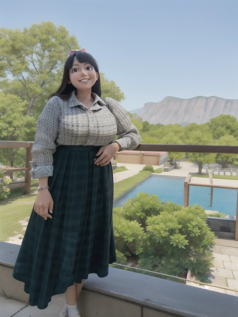 masterpiece, high quality best quality,1girl, bangs, beach, blue_sky, blush, bow, breasts, checkered, checkered_shirt, checkered_skirt, cloud, cloudy_sky, collarbone, day, envelope, giving, grass, hair_bow, heart, holding, holding_letter, horizon, incoming_gift, kazami_yuuka, leaning_forward, lens_flare, letter, light_rays, long_hair, looking_at_viewer, love_letter, mountain, mountainous_horizon, ocean, outdoors, plaid, plaid_background, plaid_bikini, plaid_bow, plaid_bowtie, plaid_bra, plaid_dress, plaid_headwear, plaid_jacket, plaid_legwear, plaid_necktie, plaid_neckwear, plaid_panties, plaid_pants, plaid_ribbon, plaid_scarf, plaid_shirt, plaid_skirt, plaid_vest, pov, shirt, skirt, sky, smile, solo, sun, sunbeam, sunlight, tree, unmoving_pattern