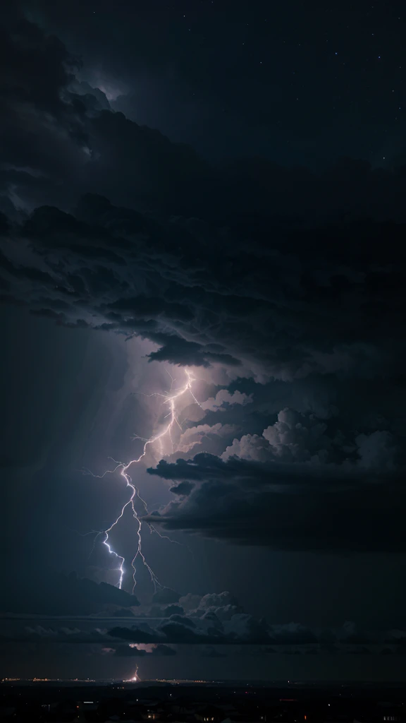 Create an image of a cloudy sky with stars and lightning 