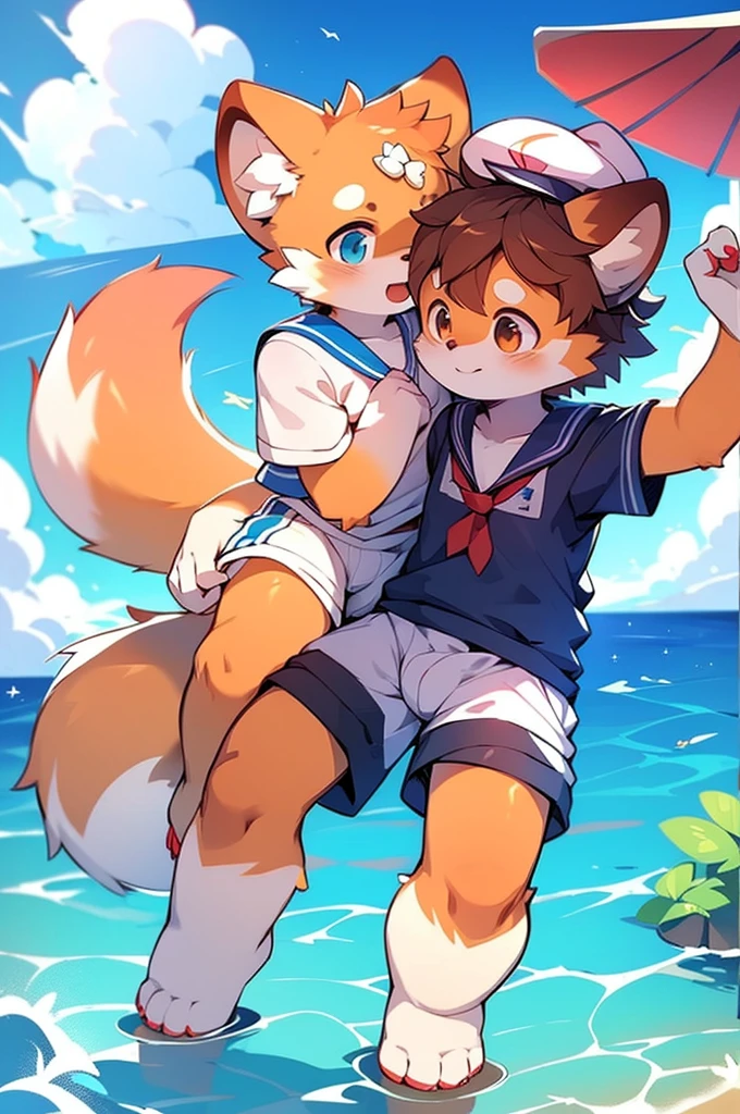 Red Panda Boy,Ocean,Sailor suit,