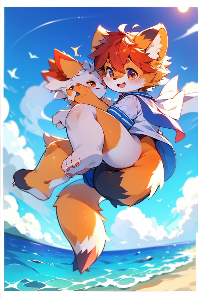 Red Panda Boy,Ocean,Sailor suit,