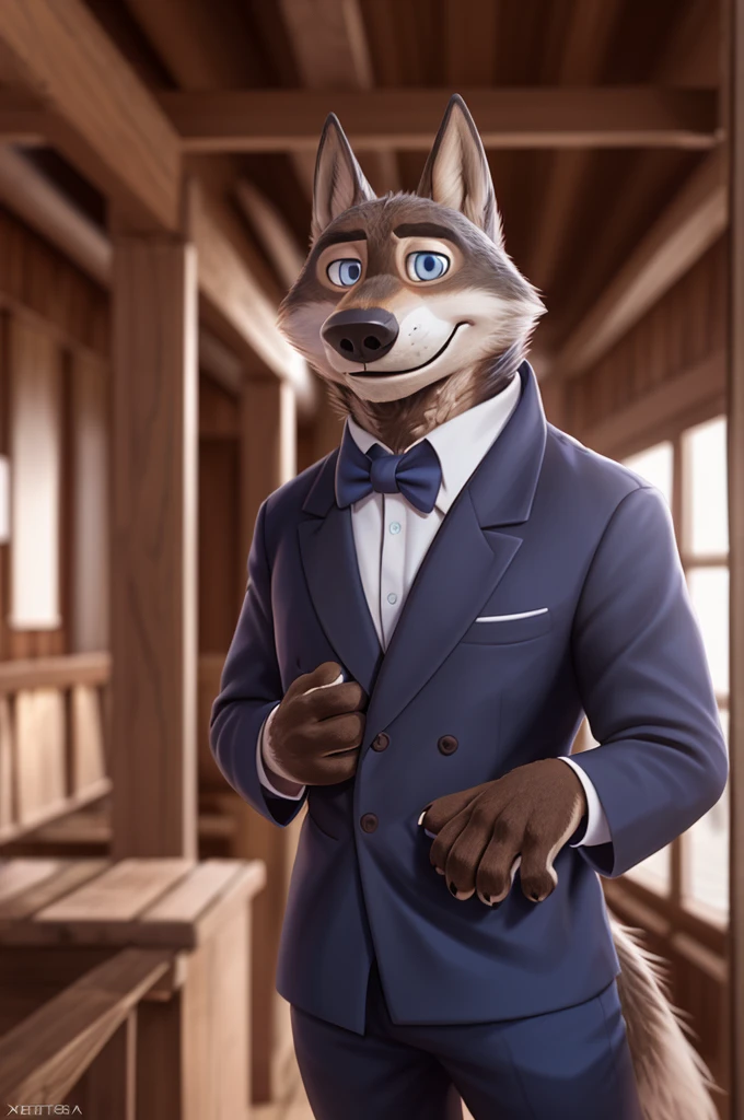 Larry (Zootopia), wolf, Gray Fur, (brown body:1.3), beautiful blue eyes, Zootopia, dressed,blazer,pink shirt,trousers,bow tie,бутоньерка groomа,canine,wolf, Detailed fur, male, antro, paw pads, finger claws,одевает bow tie, Plays,at viewer, 5 fingers, paws, 4 toes, in the marriage palace, groom,ring on a finger,
BREAK from nextel, for dating, by xenoforge, (difficult, high detail,digital photography, soft focus, RAW, close to the camera, smile, positive, good, mood, Houses, looks at the viewer, очень close to the camera, in the shop,his wedding, wedding palace combination,
Photorealism, realistic, photorealistic,digital style, Subsurface scattering,очень close to the camera
шедевр, Best quality, ultra realistic, 8 k)
