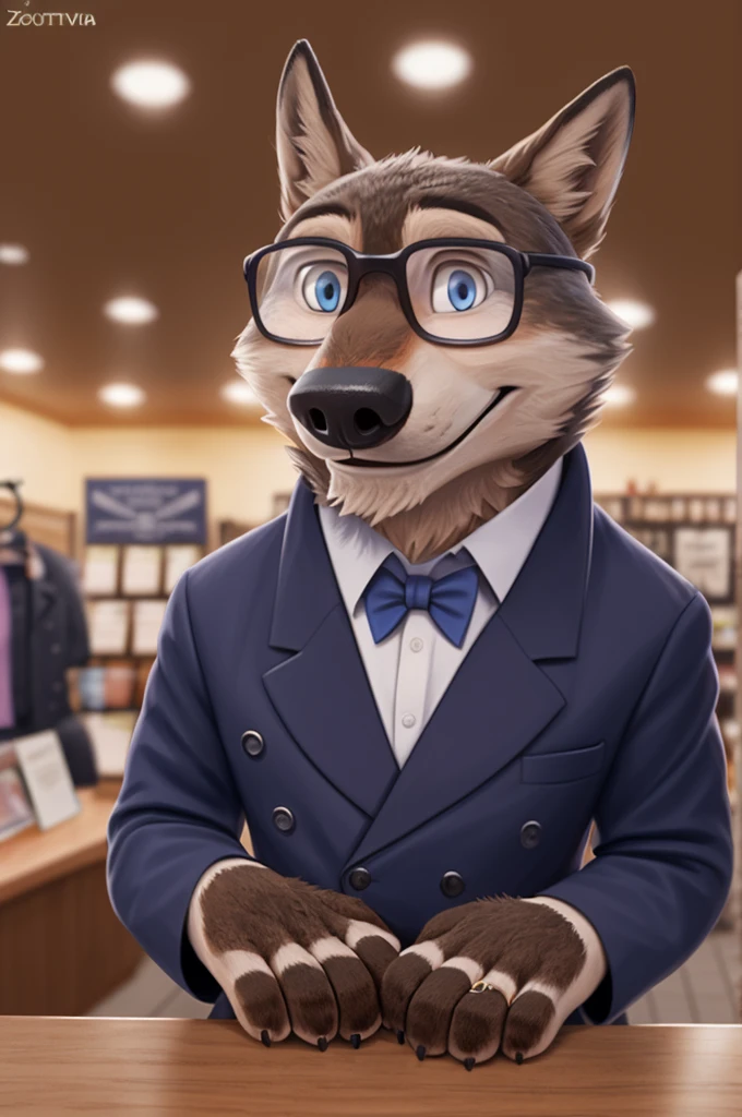 Larry (Zootopia), wolf, Gray Fur, (brown body:1.3), beautiful blue eyes, Zootopia, dressed,glasses,blazer,pink shirt,trousers,bow tie,бутоньерка groomа,canine,wolf, Detailed fur, male, antro, paw pads, finger claws, Plays,at viewer, 5 fingers, paws, 4 toes, in the marriage palace, groom,ring on a finger,
BREAK from nextel, for dating, by xenoforge, (difficult, high detail,digital photography, soft focus, RAW, close to the camera, smile, positive, good, mood, Houses, looks at the viewer, очень close to the camera, in the shop,his wedding, wedding palace combination,
Photorealism, realistic, photorealistic,digital style, Subsurface scattering,очень close to the camera
шедевр, Best quality, ultra realistic, 8 k)