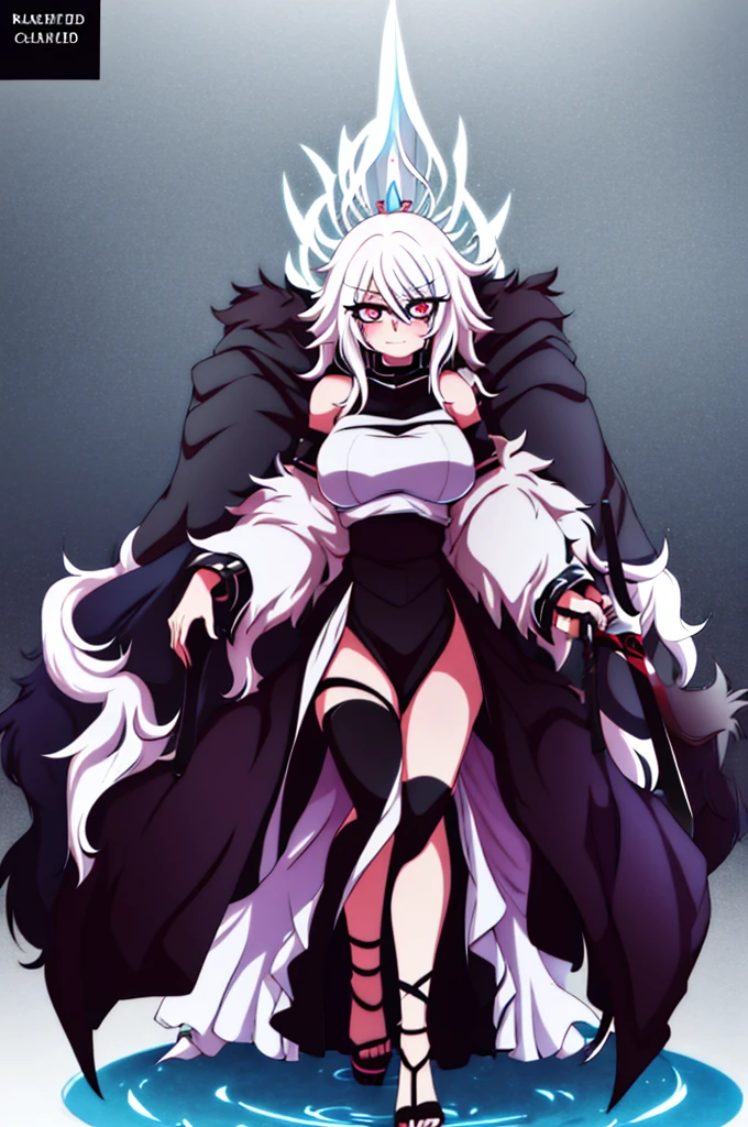 anime girl, bleach anime, soul reaper, sword, zanpakuto, vastolorde mask, fractured mask, hot, sexy, cute, black eyes, tall, full body, masterpiece, looking at the viewer, black fur on shoulders, coat, hollow shinigami, 