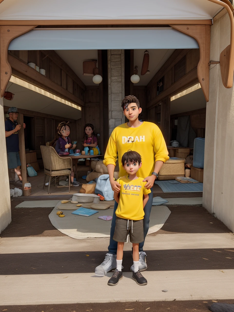 young dad with his eigth years daughter are camping activity in lake