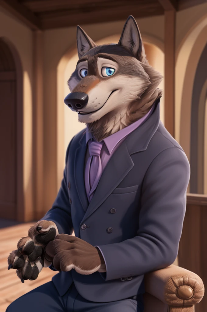 Larry (Zootopia), wolf, Gray Fur, (brown body:1.3), beautiful blue eyes, Zootopia, dressed,blazer,pink shirt,trousers,bow tie,бутоньерка groomа,canine,wolf, Detailed fur, male, antro, paw pads, finger claws, Plays,at viewer, 5 fingers, paws, 4 toes, in the marriage palace, groom,ring on a finger,
BREAK from nextel, for dating, by xenoforge, (difficult, high detail,digital photography, soft focus, RAW, close to the camera, smile, positive, good, mood, Houses, looks at the viewer, очень close to the camera, sitting on a rich chair,
Photorealism, realistic, photorealistic,digital style, Subsurface scattering,очень close to the camera
шедевр, Best quality, ultra realistic, 8 k)