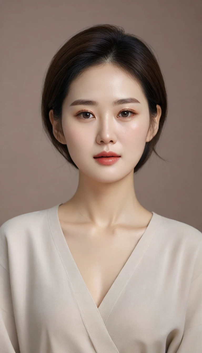 8k realistic photo, Beautiful 36-year-old Korean woman, perfect beautiful face, Looks like Son Ye-jin, slightly brown short hair