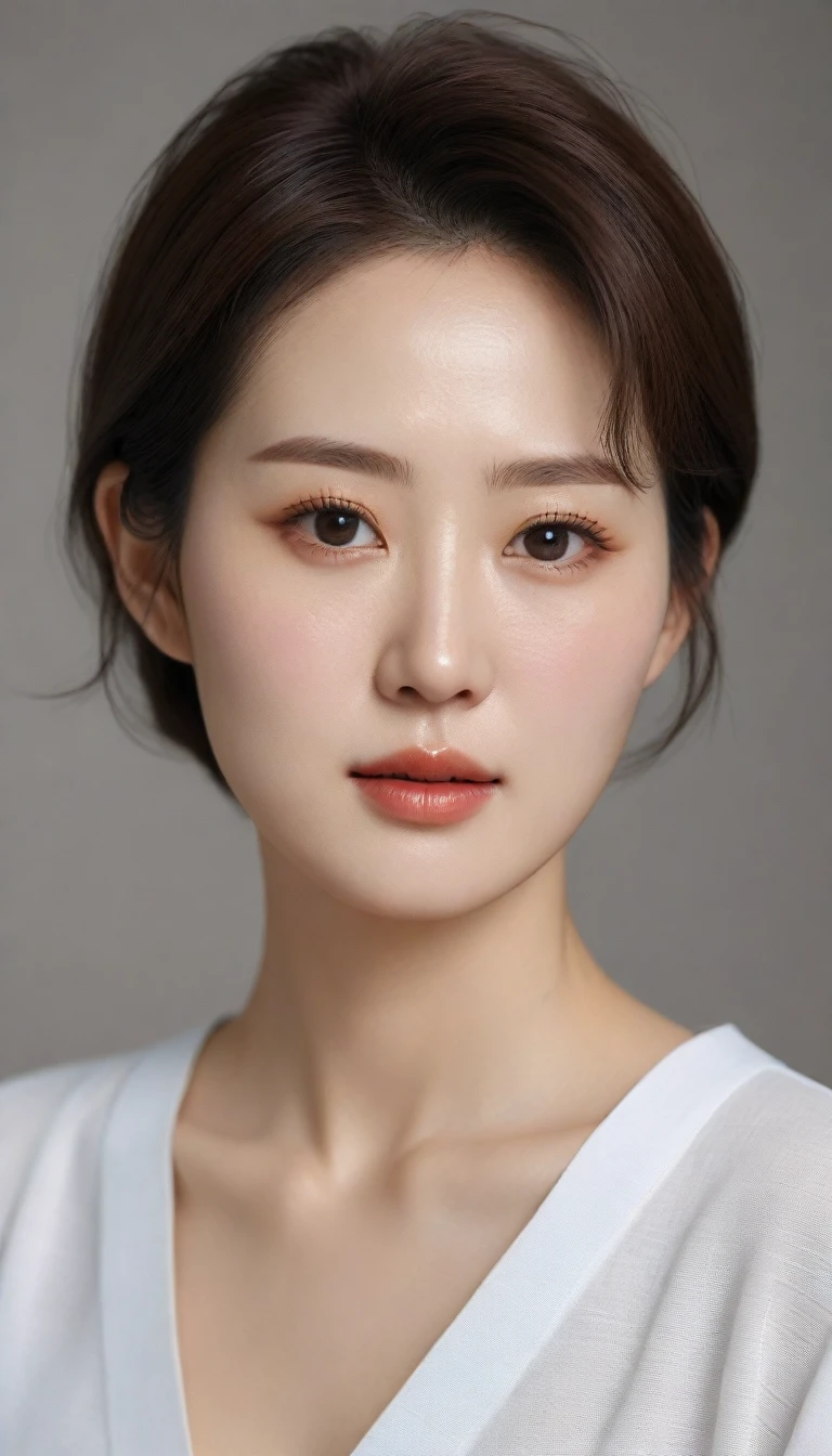 8k realistic photo, Beautiful 36-year-old Korean woman, perfect beautiful face, Looks like Son Ye-jin, slightly brown short hair