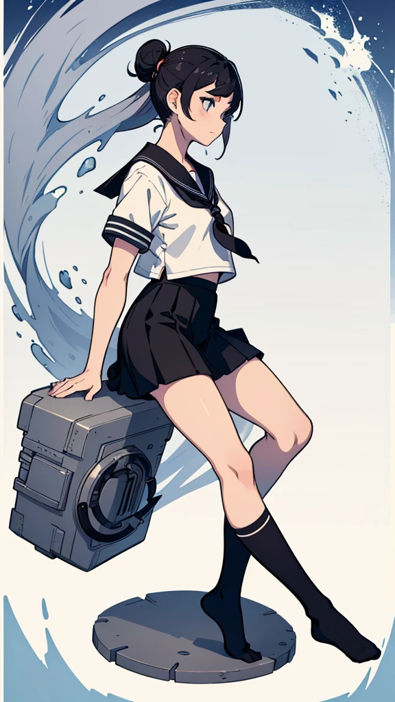 From the side,whole body,Hair tied up,Sailor suit,Black Skirt,socks,School