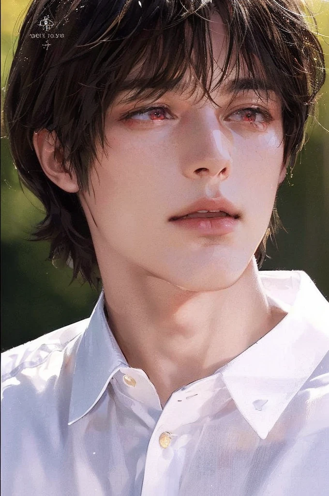 (best quality, masterpiece, 8K, photorealistic, cinematic lighting, 1:4 hdr image, ultra detailed, beautiful image), a mature man, 34 years very handsome, ((cold expression)), short golden hair, red eyes, face perfect without mistakes, ((buttoning his jacket, CEO))