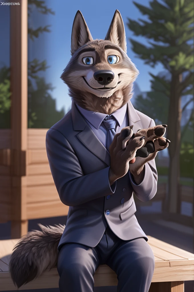 Larry (Zootopia), wolf, Gray Fur, (brown body:1.3), beautiful blue eyes, Zootopia, dressed,blazer,pink shirt,trousers,bow tie,бутоньерка groomа,canine,wolf, Detailed fur, male, antro, paw pads, finger claws, Plays,at viewer, 5 fingers, paws, 4 toes, in the marriage palace, groom,ring on a finger,
BREAK from nextel, for dating, by xenoforge, (difficult, high detail,digital photography, soft focus, RAW, close to the camera, smile, positive, good, mood, Houses, looks at the viewer, очень close to the camera, sitting on a rich chair,
Photorealism, realistic, photorealistic,digital style, Subsurface scattering,очень close to the camera бутоньерка groomа, on saw a masterpiece, Best quality, ultra realistic, 8 k)