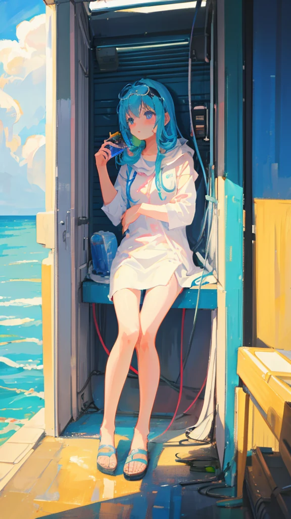 A girl cooling off in the air conditioning