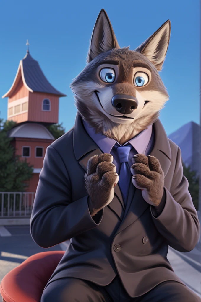 Larry (Zootopia), wolf, Gray Fur, (brown body:1.3), beautiful blue eyes, Zootopia, dressed,blazer,pink shirt,trousers,bow tie,бутоньерка groomа,canine,wolf, Detailed fur, male, antro, paw pads, finger claws, Plays,at viewer, 5 fingers, paws, 4 toes, in the marriage palace, groom,ring on a finger,
BREAK from nextel, for dating, by xenoforge, (difficult, high detail,digital photography, soft focus, RAW, close to the camera, smile, positive, good, mood, Houses, looks at the viewer, очень close to the camera, sitting on a rich chair,
Photorealism, realistic, photorealistic,digital style, Subsurface scattering,очень close to the camera бутоньерка groomа, на blazerе smile смех ждет невесту,
masterpiece, Best quality, ultra realistic, 8 k)