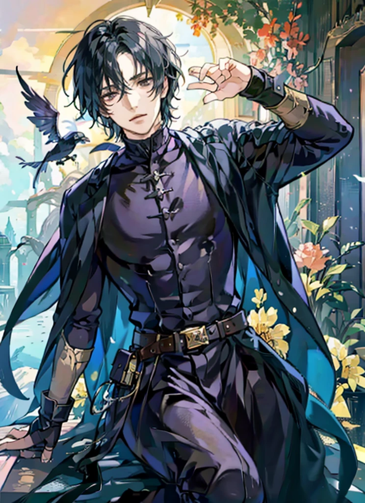 black haired man, potion master, masterpiece, top quality, official art