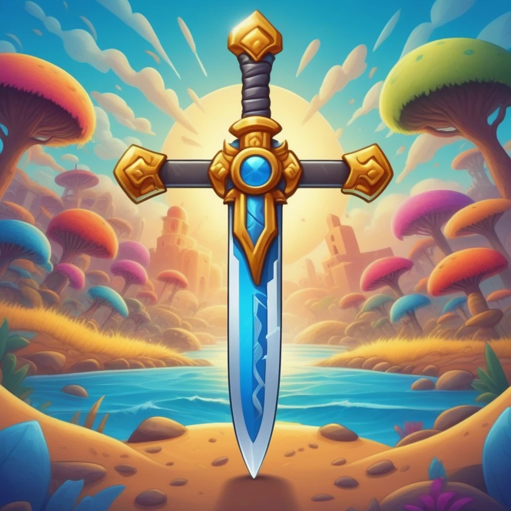 crosses pirate sword , mobile game art, banner, detailed game art, stylized game art, game illustration, splash screen art, full card design, wallpaper!, extended art, adtime style art, saturated colorful, game item, blank background