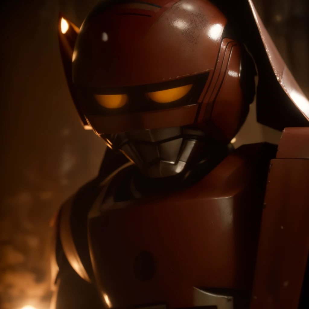 Cinematic film still Small deformation of JaspionQuiron in a rusty shipyard, haunting silence, action hero pose, shiny armor, . Shallow depth of field, vignettes, highly detailed, high budget Hollywood movies, blur, cinemascope, mood, epic, gorgeous, film grain, grainy.