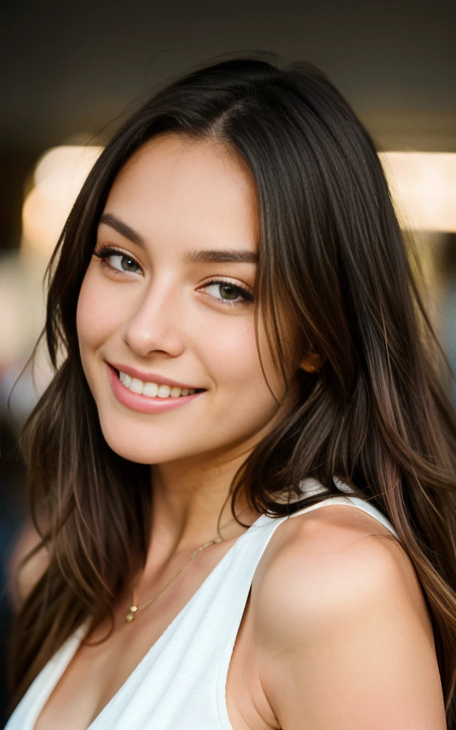 Portrait, smiling, happy,face, long hair, beautiful, sexy girl, (masterpiece), best quality, high resolution, extremely detailed, blurred background, depth of field, cinematic lighting,
