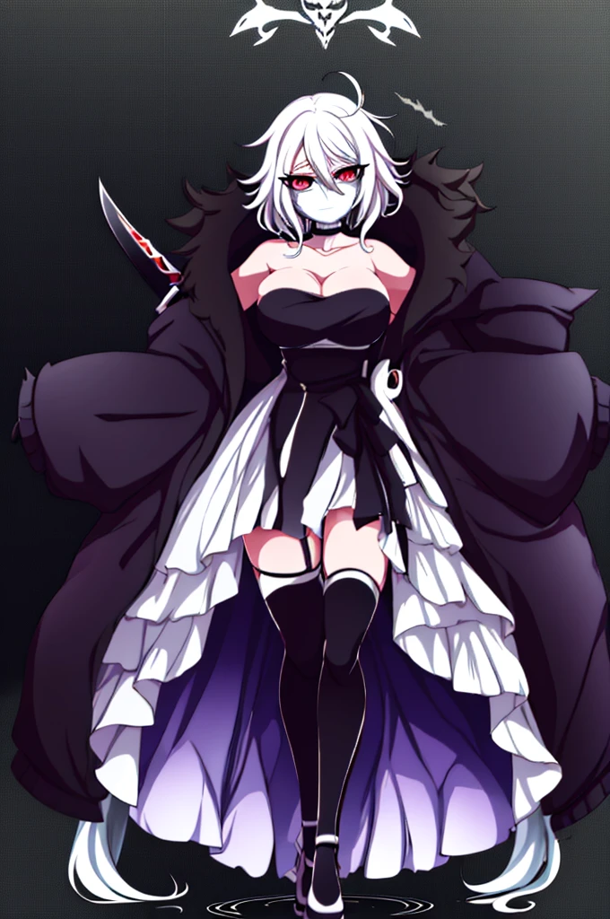 anime girl, bleach anime, soul reaper, sword, zanpakuto, vastolorde mask, fractured mask, hot, sexy, cute, black eyes, tall, full body, masterpiece, looking at the viewer, black fur on shoulders, coat, hollow shinigami,