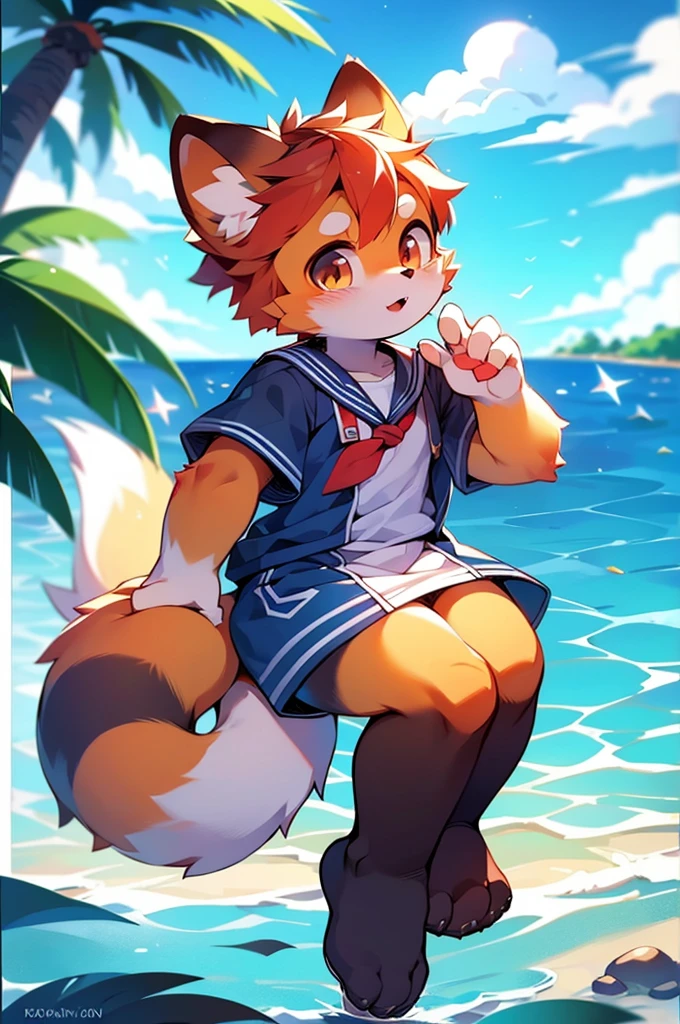 Red Panda Boy,Ocean,Sailor suit,