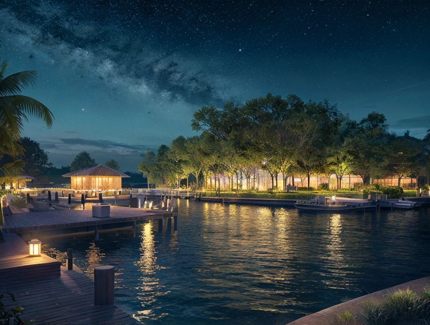 painting of a neon moonlight,Starry Sky、Dock area, Bougainville décor , 4K High Definition, moonlight, Xia Yun,Ocean, moonlight reflection,Beautiful Art UHD 4K, Beautiful artwork illustration, Beautiful digital painting, Highly detailed digital painting, Beautiful digital art, Detailed painting 4k, Highly detailed digital painting, Rich, picturesque colors, Gorgeous digital painting