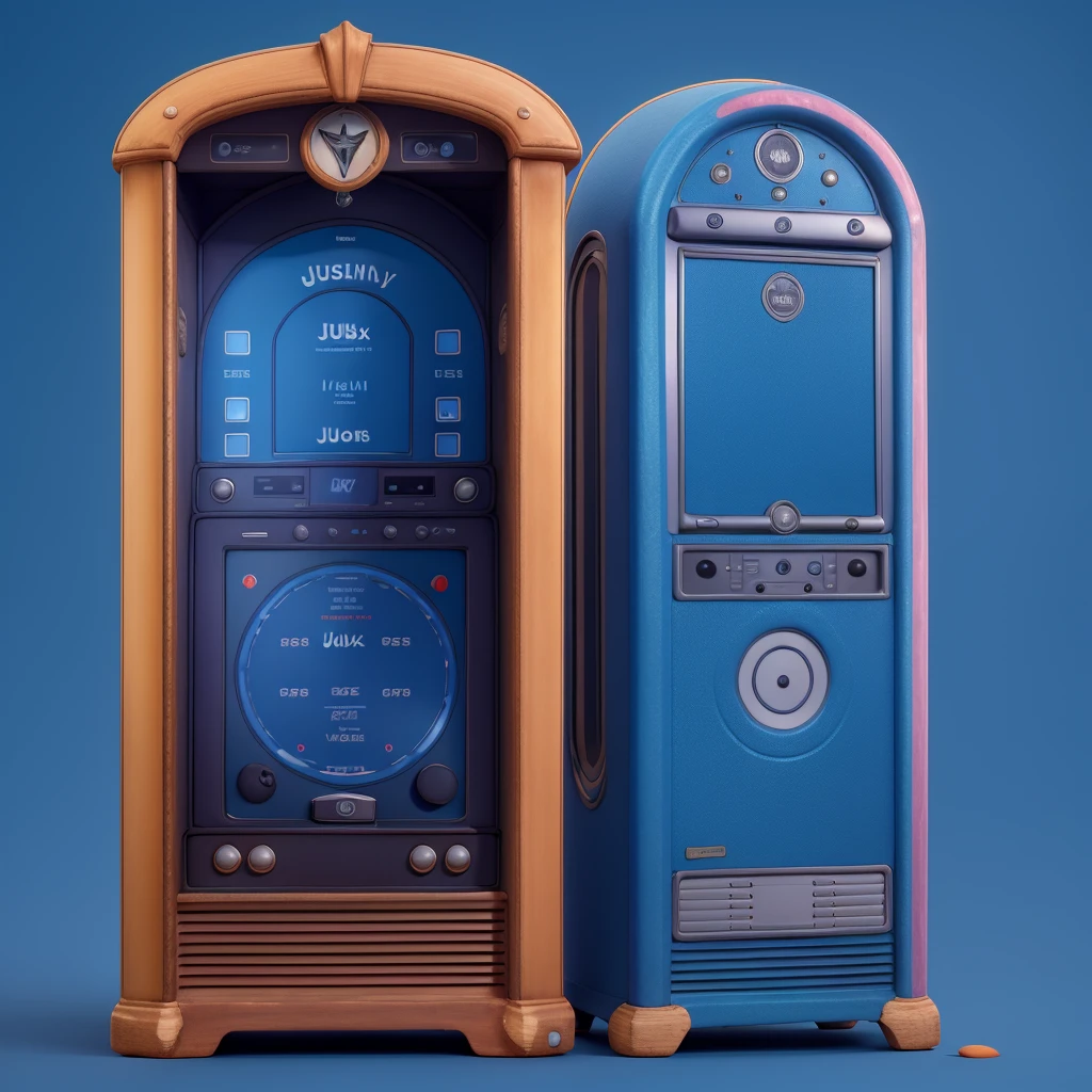 A small jukebox in a blue background seen from a verry long distance