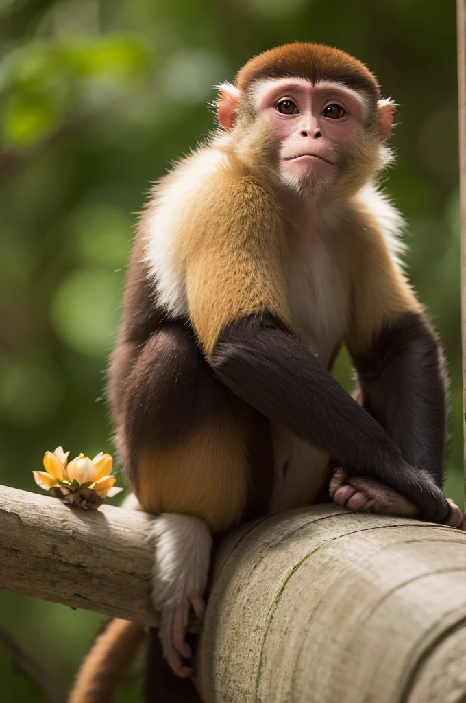 A capuchin monkey dressed in a kimono 