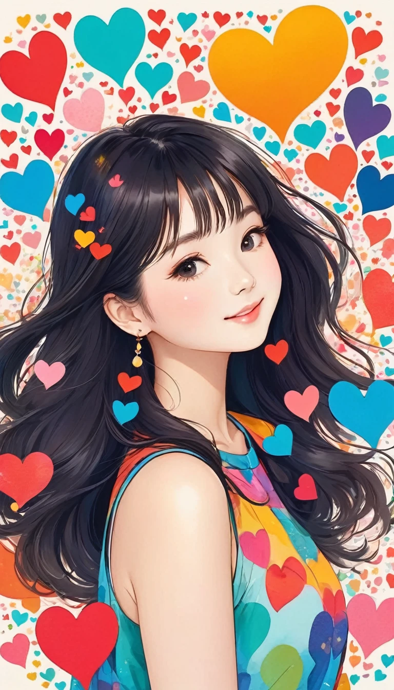 Mai Yoneyama style, Simple line initials,Abstract art, Colorful Hearts ,(((The most beautiful girl of all time))), (((Little))), (((Cute amoeba))), nap、The best smile