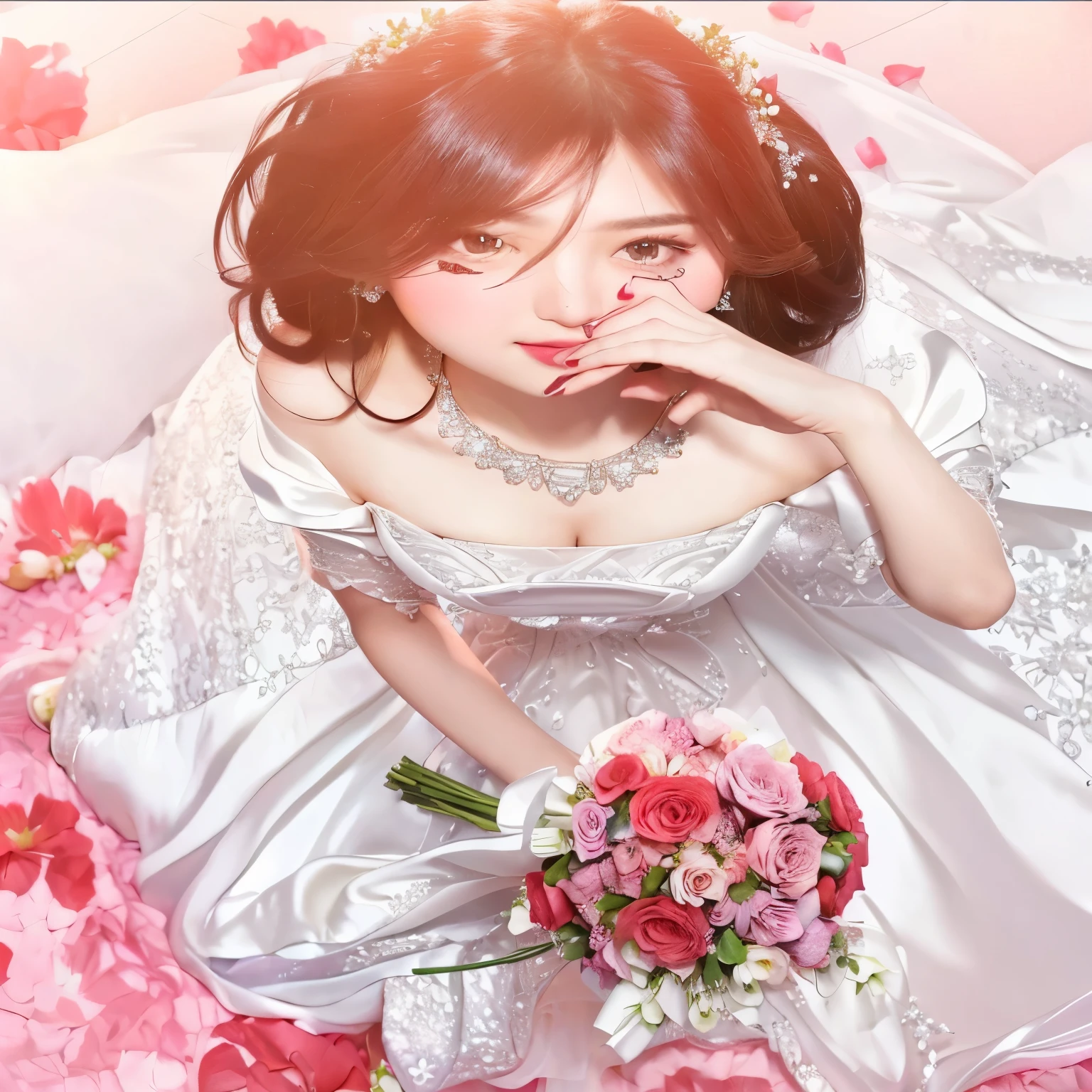 beautiful girl bride with a bouquet of flowers in her hand, in dress, cute beautiful girl in a nice dress, clean detailed beautiful girl art, attractive beautiful girl, beautiful girl, seductive beautiful girl, beautiful alluring girl, beautiful girl style