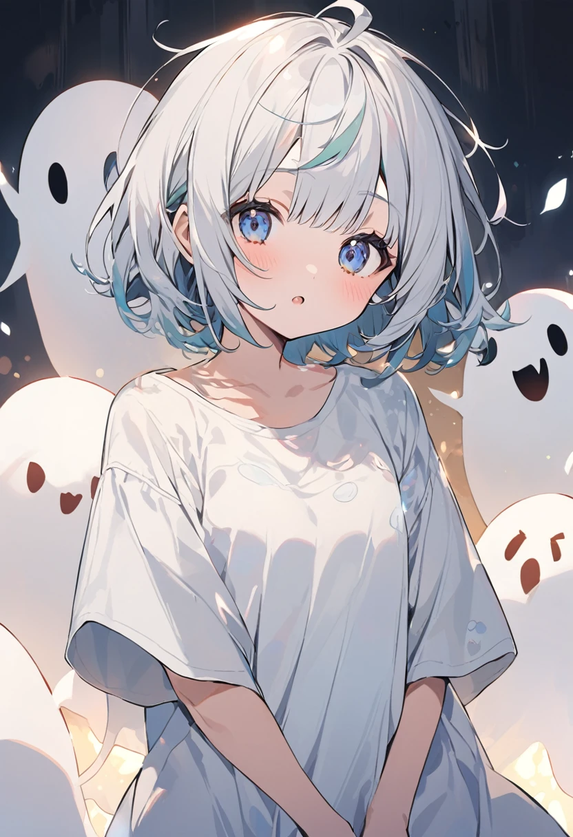 ghost cute Short Hair style shaggy White clothes