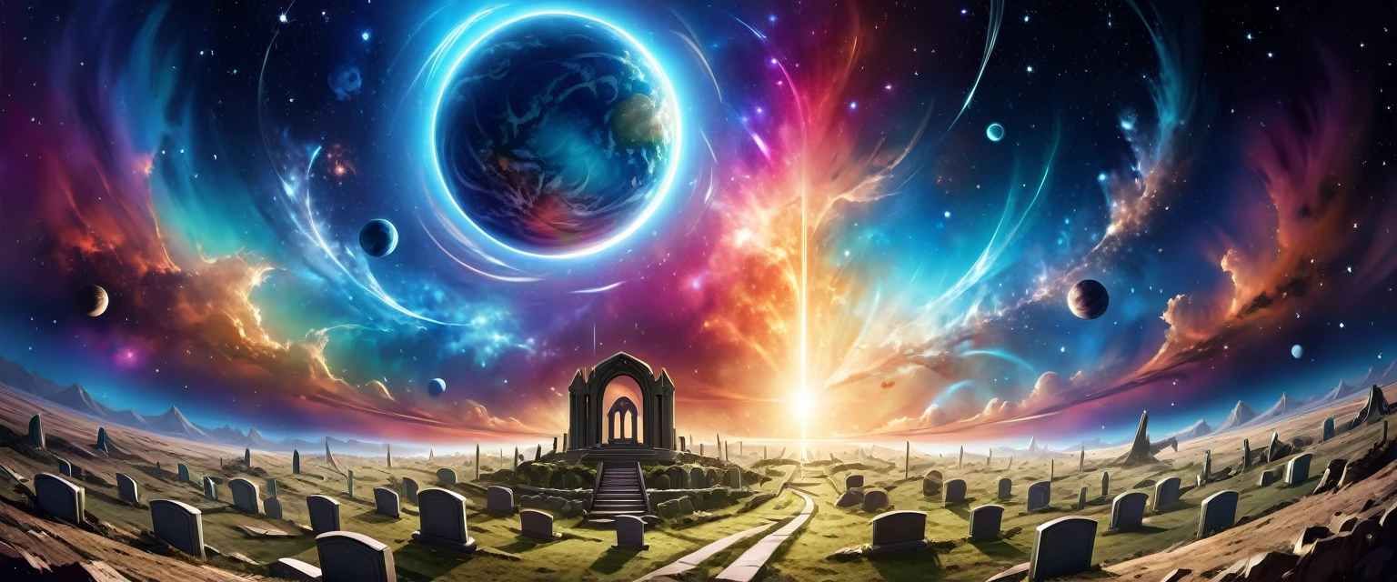 there is  a military graveyard built on the moon, many tombstones in rows (tombstones are identical in shape and color) and lines, ((there is 1flag being raised: 1.4)), in honor of the fallen. the graveyard is based on the moon, you can see the earth in the background and some stars in space, you can see the rings of Saturn, you can see the milky way, vibrant, Ultra-high resolution, High Contrast, (masterpiece:1.5), highest quality, Best aesthetics), best details, best quality, highres, ultra wide angle, 16k, [ultra detailed], masterpiece, best quality, (extremely detailed), 3D rendering, raging nebula