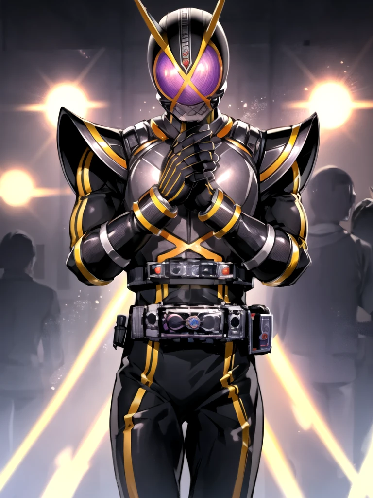 kamen rider wizard、(Highly detailed CG), (Highest quality), Perfect Face, Shiny skin, Shiny skinソロ ,One boy, Male focus Kaixa913,rider belt,gloves, antenna,black Bodysuits,Bodysuits, ,belt, armor, Helmet,, Urban Background, Clenched hands,
