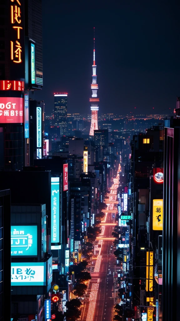 Night view of downtown Tokyo，The neon lights are shining，Many people々is walking