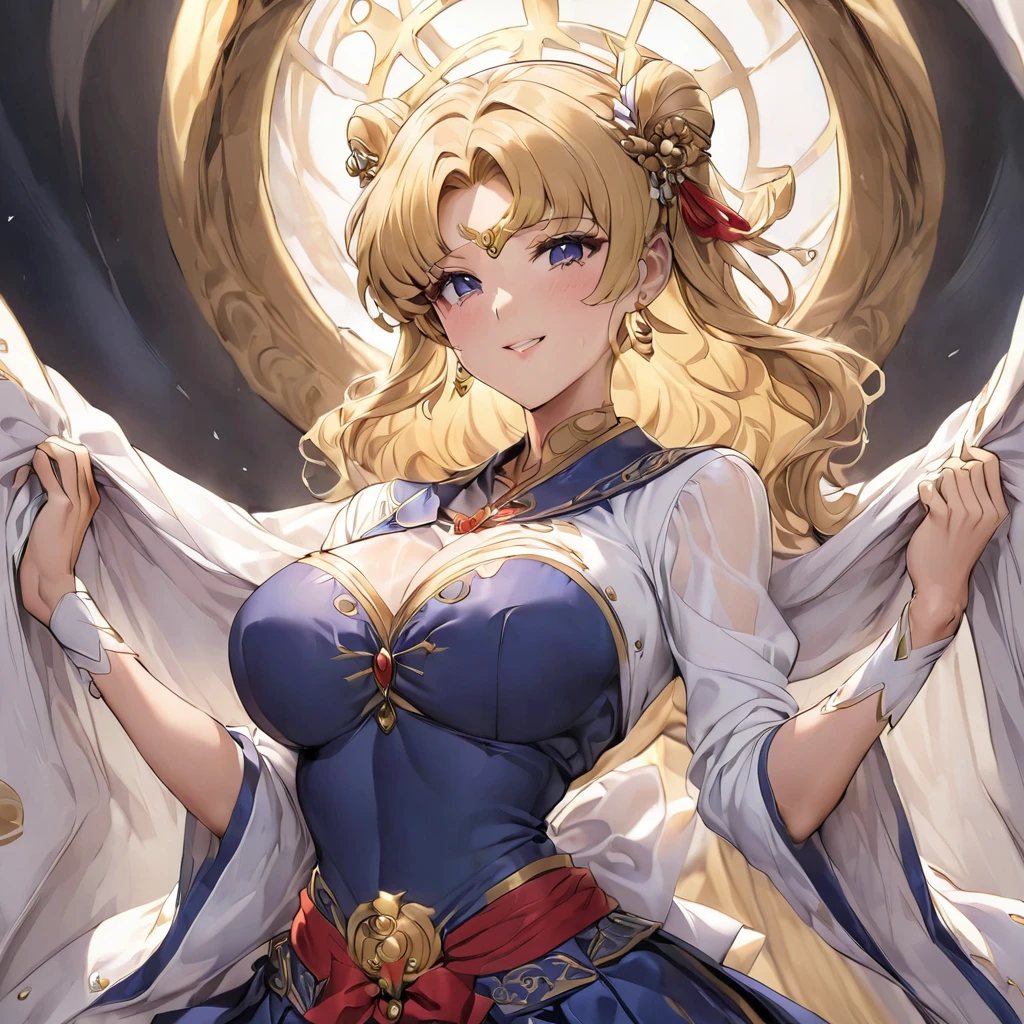 ((Highest quality)), ((masterpiece)), (detailed), (Perfect Face)、Women areモンゴル人の月野うさぎでモンゴル民族の豪邸で豪華で色鮮やかなモンゴル民族衣装デールを着て豪華な宝飾されたアクセサリーにエンゲージリングをつけて女と男は豪華な部屋の豪華で大きなソファーに座りWomen are威厳のある逞しい髭の生えたモンゴル民族衣装を着たモンゴル人の中年男性に抱き寄せられている、Women are気品のある月野うさぎで金髪ロングヘアのシニョンツインテールでWomen areモンゴル民族衣装の色鮮やかなデールを着ているのモンゴル人の月野うさぎ、The man is a dignified, sturdy, bearded Mongolian man wearing Mongolian national dress.、Women are10Holding her year-old daughter
