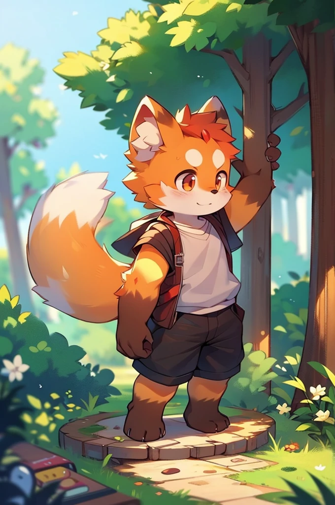 Red Panda Boy,Stand on your feet,Rural landscape,